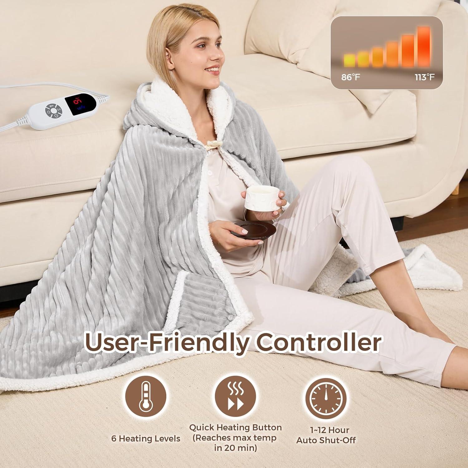 Manta Térmica Eléctrica FIGERM 101.6x177.8 cm Gris con Capucha