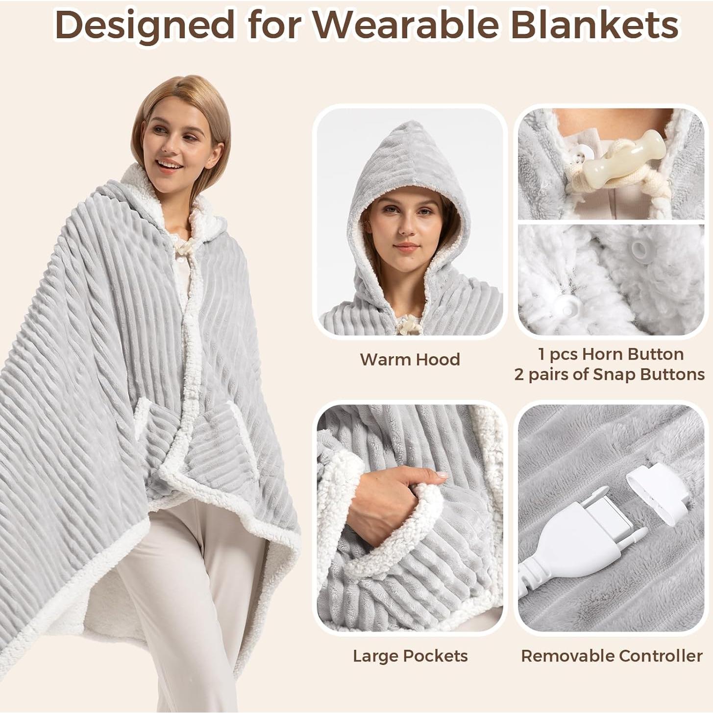 Manta Térmica Eléctrica FIGERM 101.6x177.8 cm Gris con Capucha