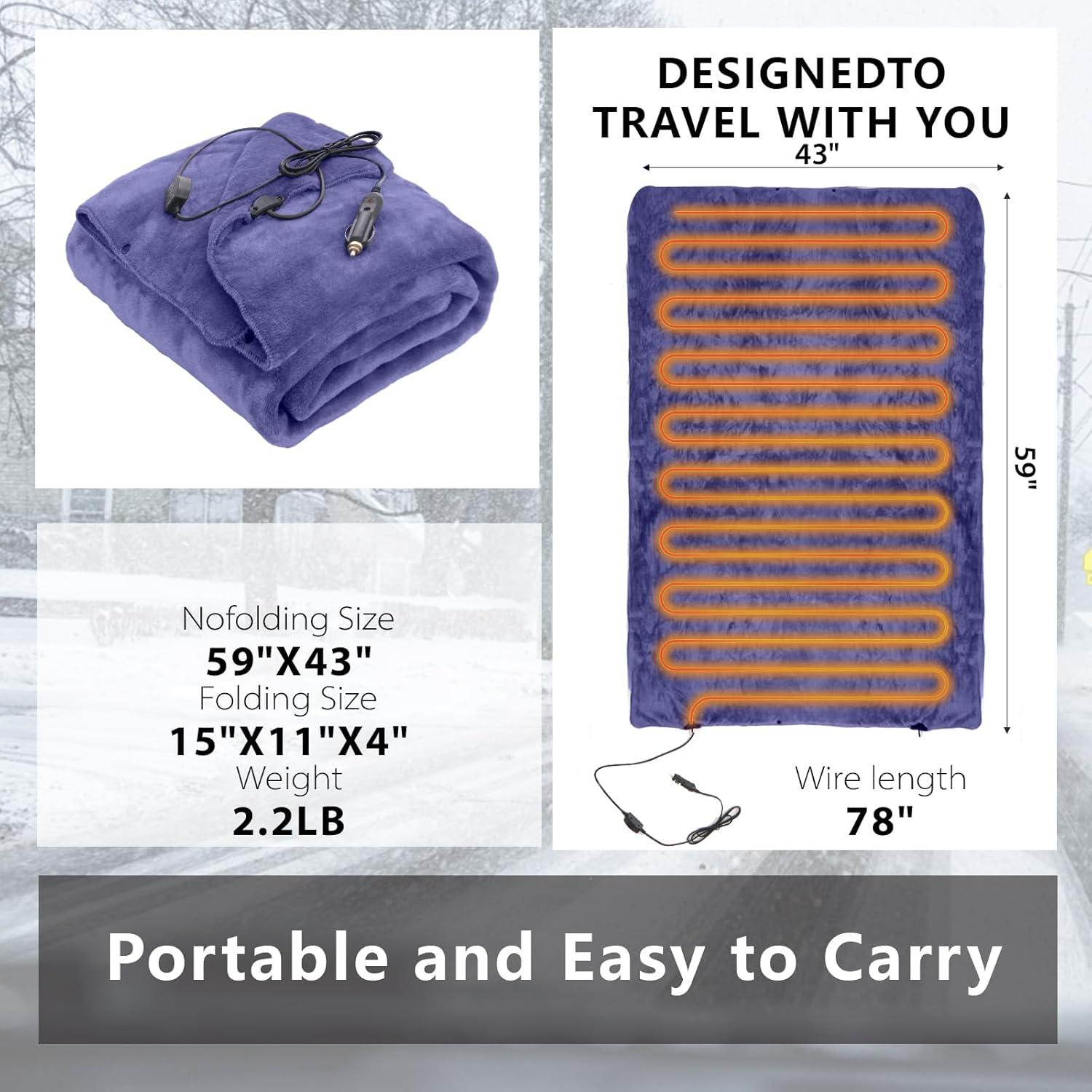 Manta eléctrica portátil 12V Sunny Color para coche 104x140 cm