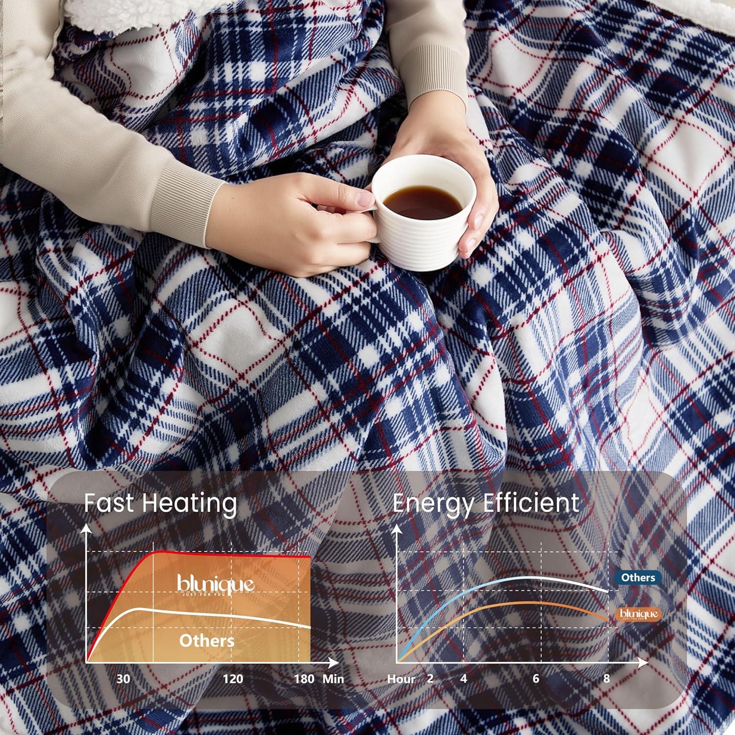Manta Eléctrica Calentada Blunique 50x60 cm Tartán Suave