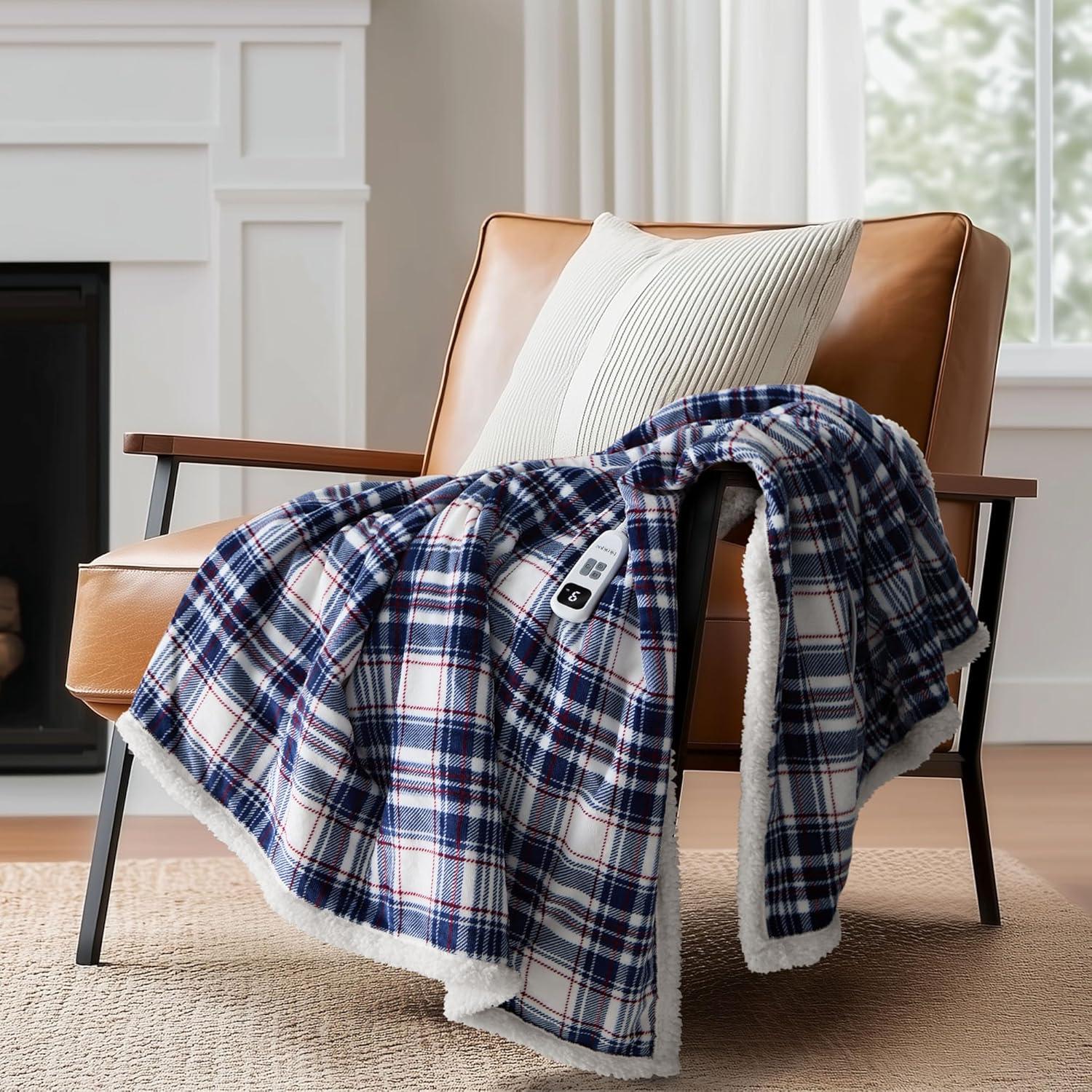 Manta Eléctrica Calentada Blunique 50x60 cm Tartán Suave