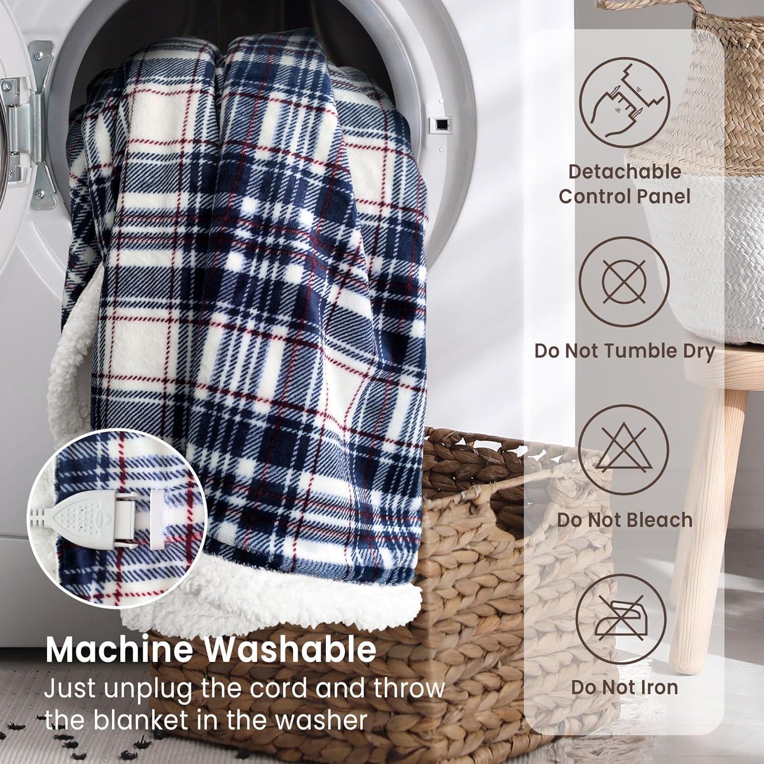 Manta Eléctrica Calentada Blunique 50x60 cm Tartán Suave