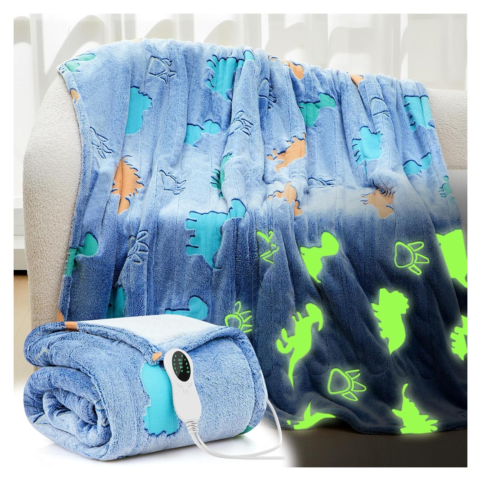 Manta Térmica Eléctrica Rossesay Dinosaurio Azul 127x152cm