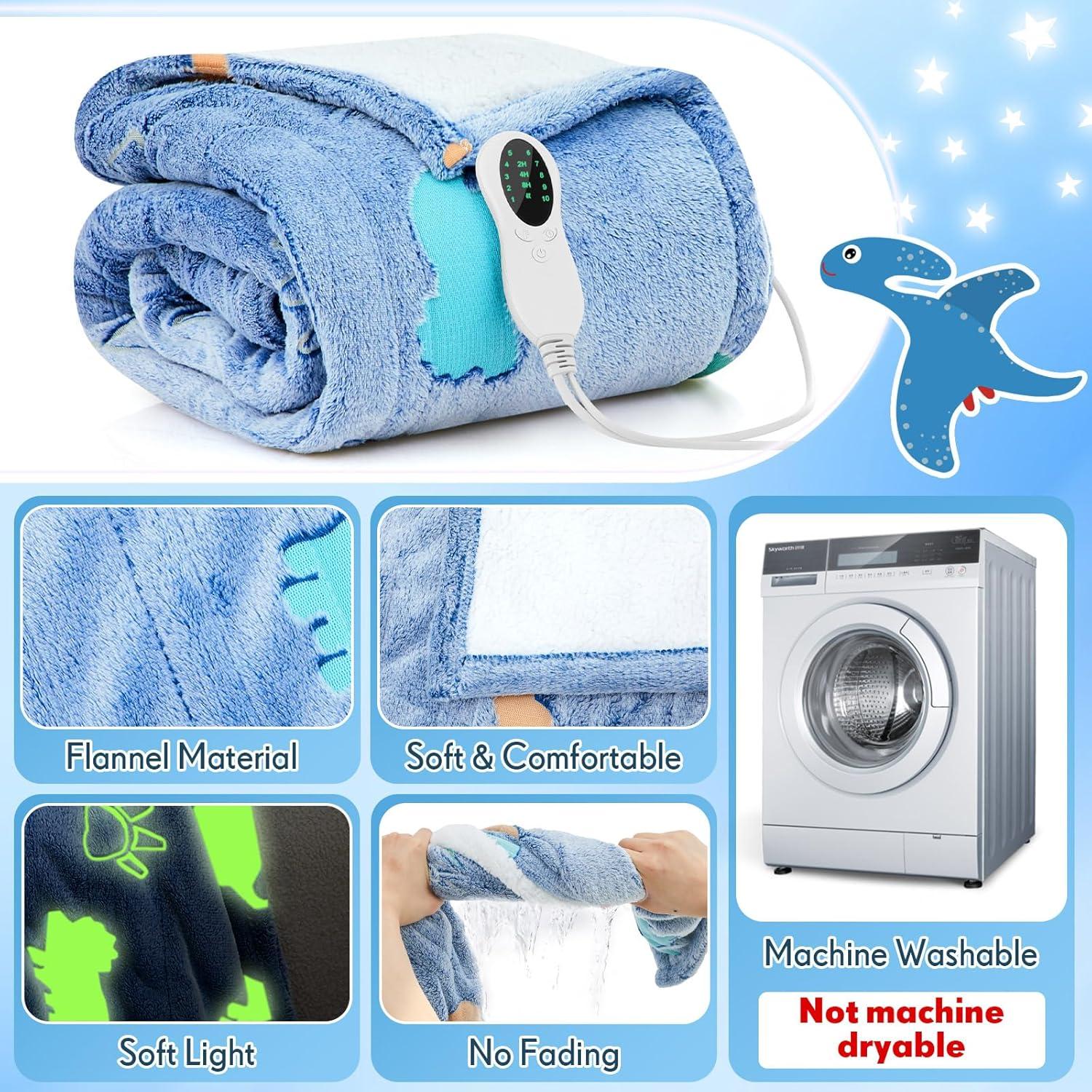 Manta Térmica Eléctrica Rossesay Dinosaurio Azul 127x152cm