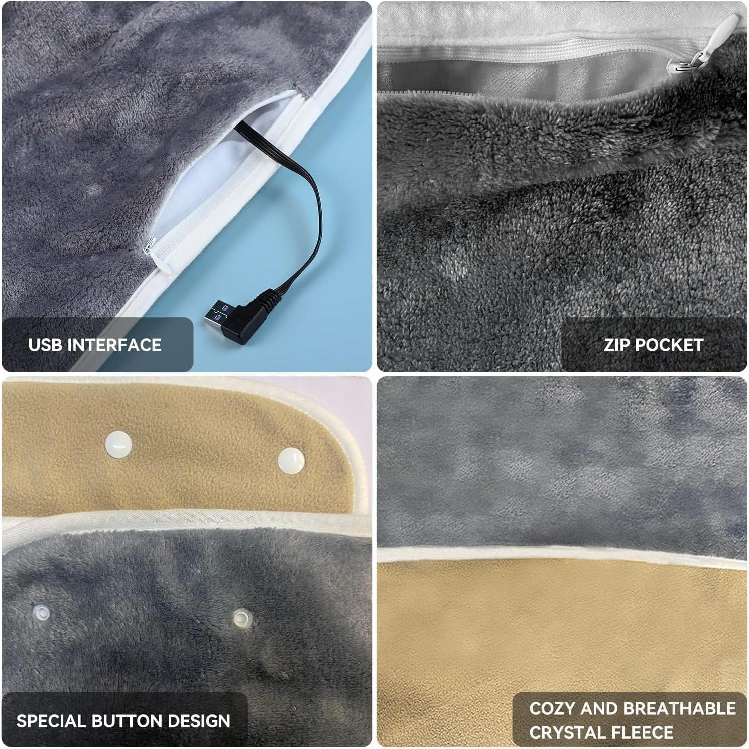 Manta Calentadora Eléctrica Portátil USB 95x70cm 3 Niveles Gris