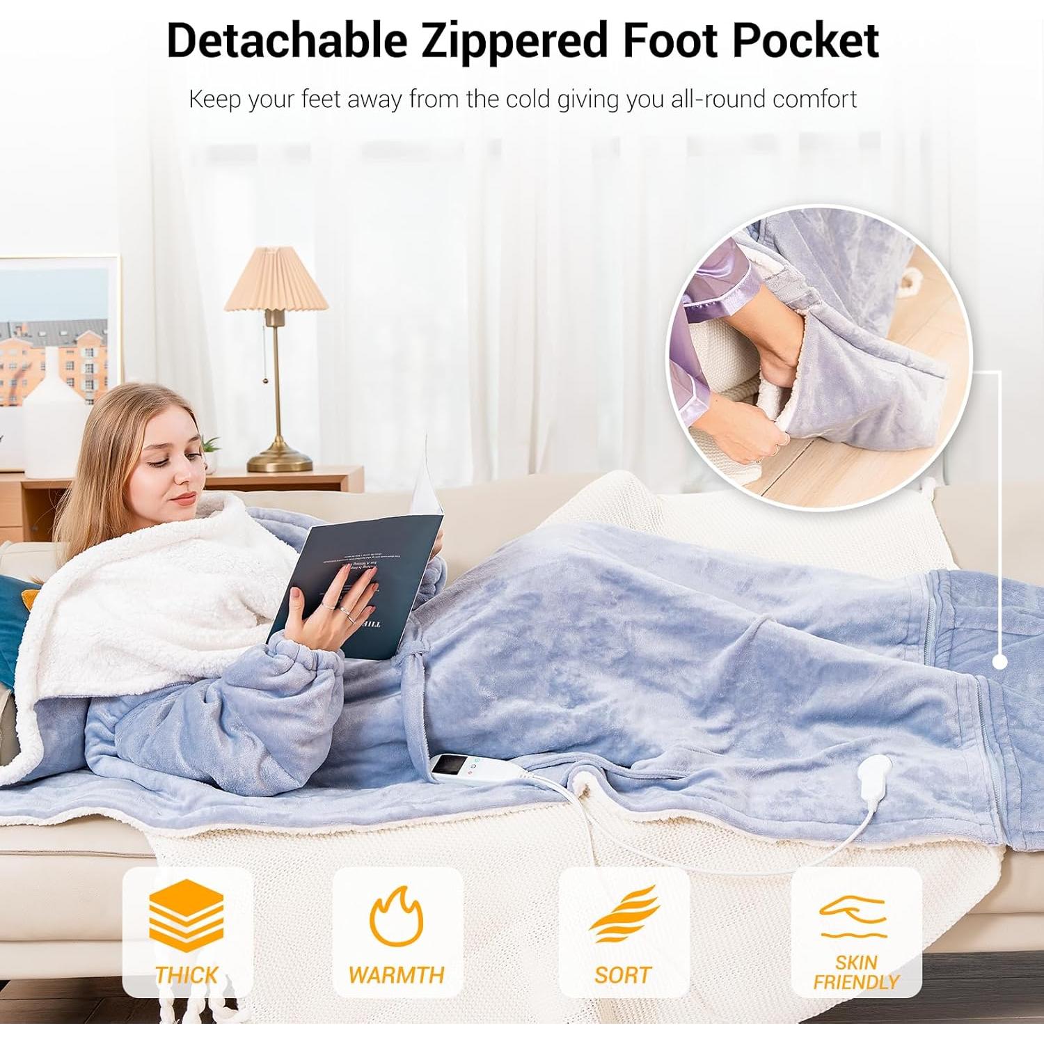 Manta Calefactable Eléctrica OPCLZS con Capucha y Bolsillo