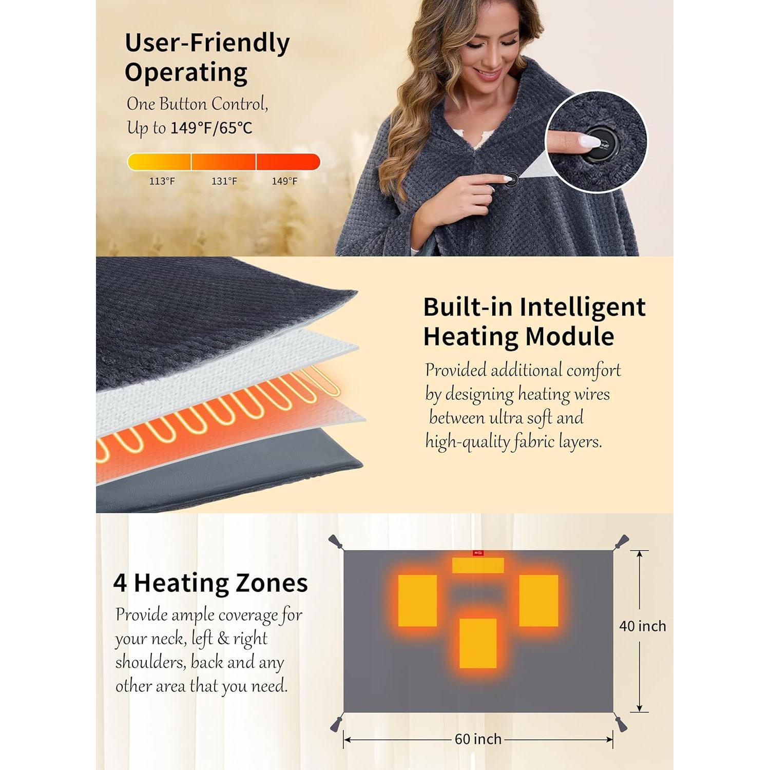 Manta Térmica Portátil Kintiwe Pro Gris 40x60" 20000mAh