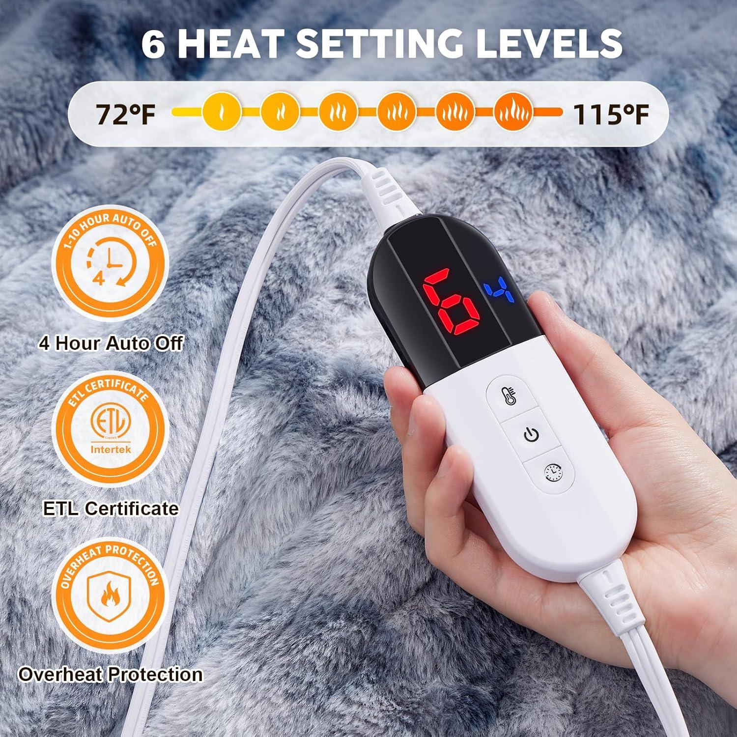 Manta Calefactora Eléctrica HYLEORY 127x152cm 10 Niveles Gris