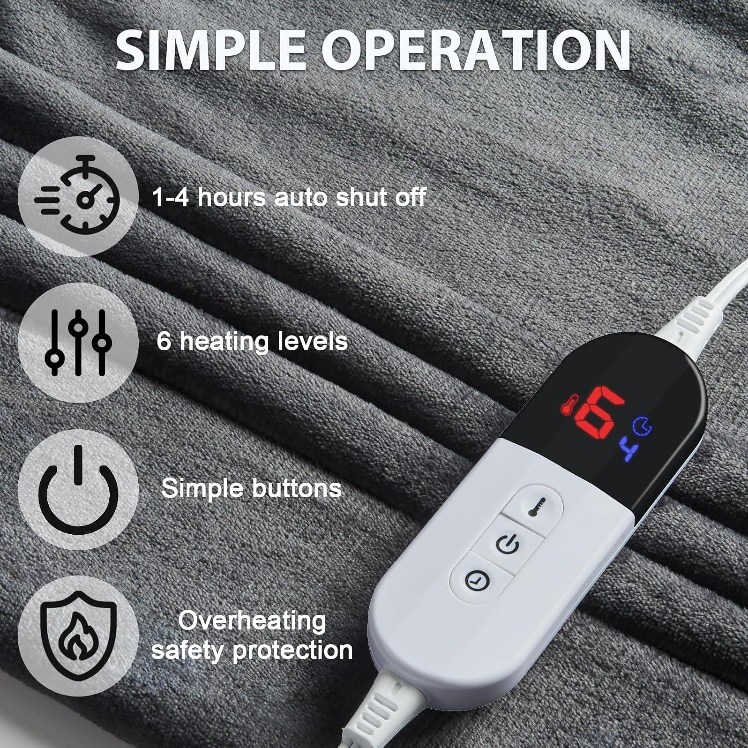 Manta Calentada Easthome 127x152cm 6 Niveles Calor Gris