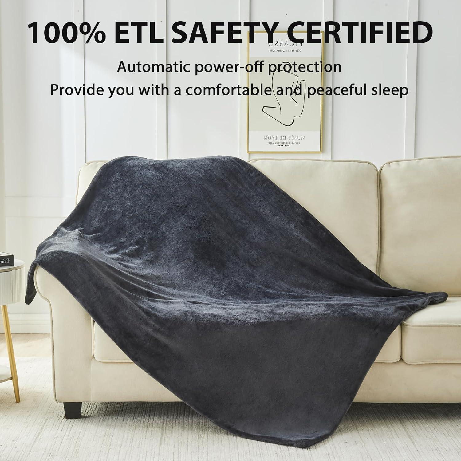 Manta Calentada Easthome 127x152cm 6 Niveles Calor Gris