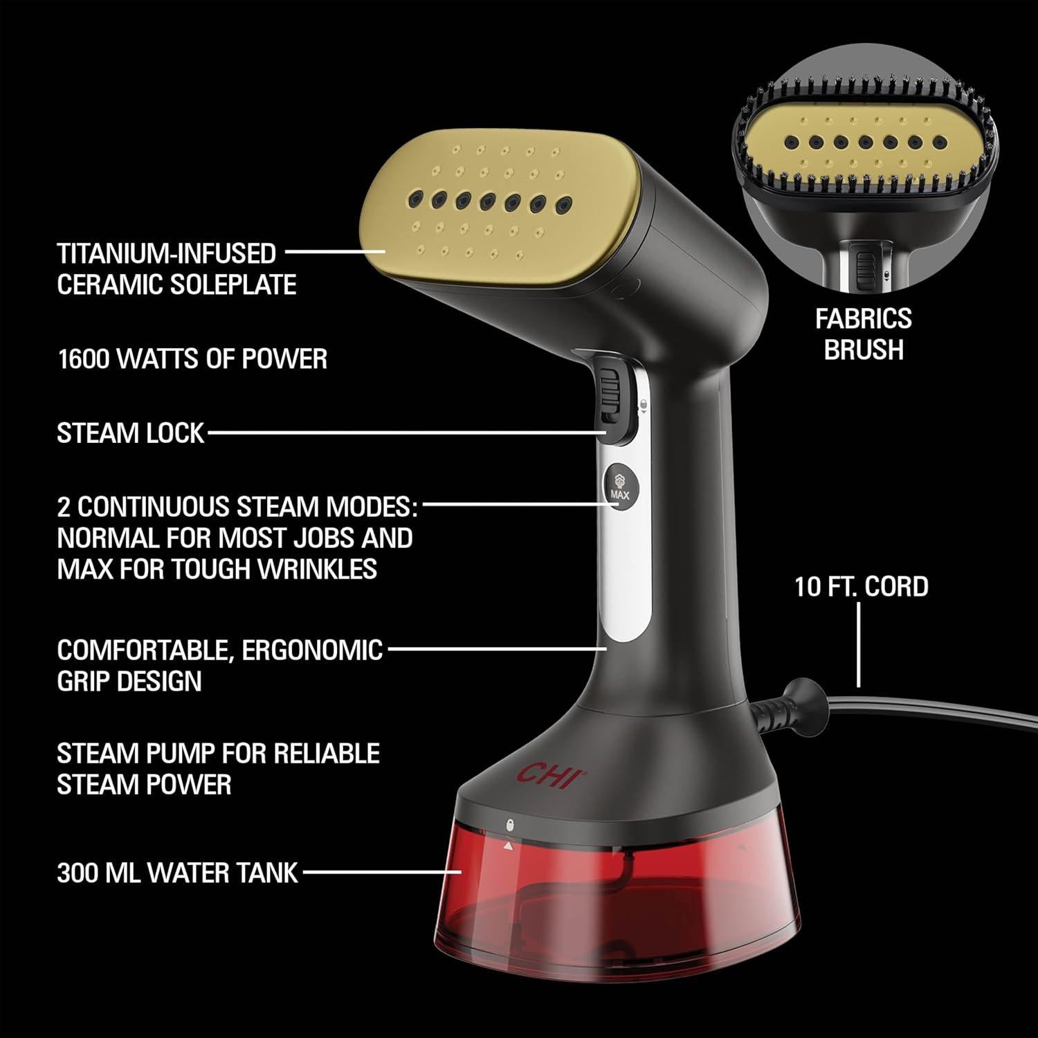 Vaporizador de Ropa de Mano CHI 1600W 300ml Rojo