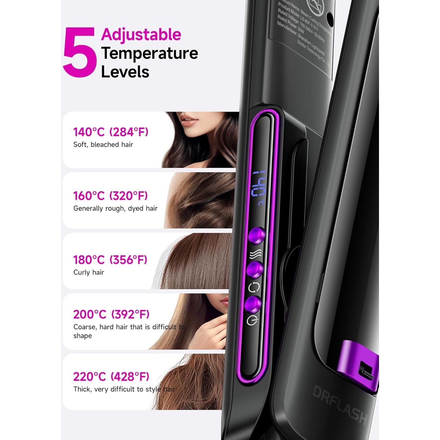 Plancha y Rizador de Vapor DRFLASH Titanio 2 en 1 5 Temperaturas