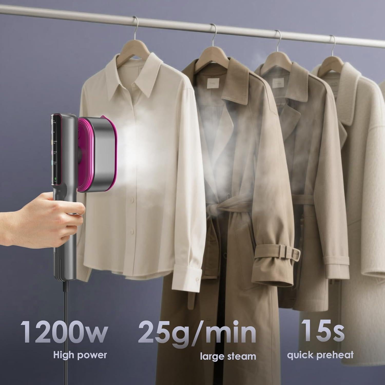 Vaporizador de Ropa Portátil XYVIA 1200W Pantalla Táctil 110ml