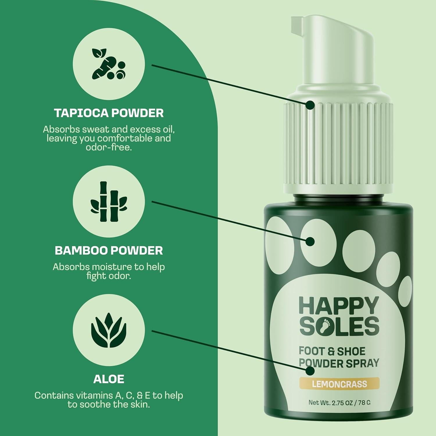 Desodorante en polvo para pies Happy Soles - Hierba de limón - 77.96g