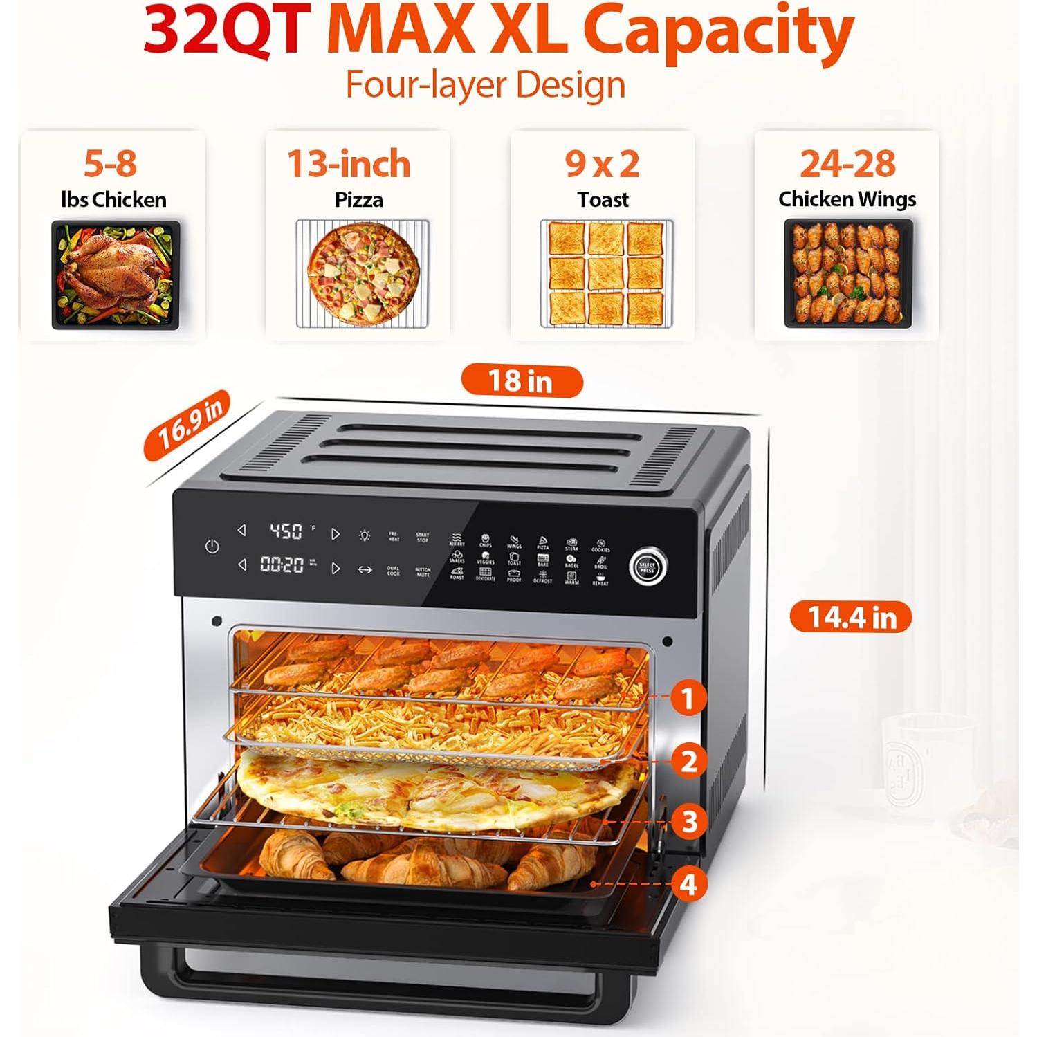 Horno de Aire Aeitto 32QT Digital 19 en 1 con Accesorios