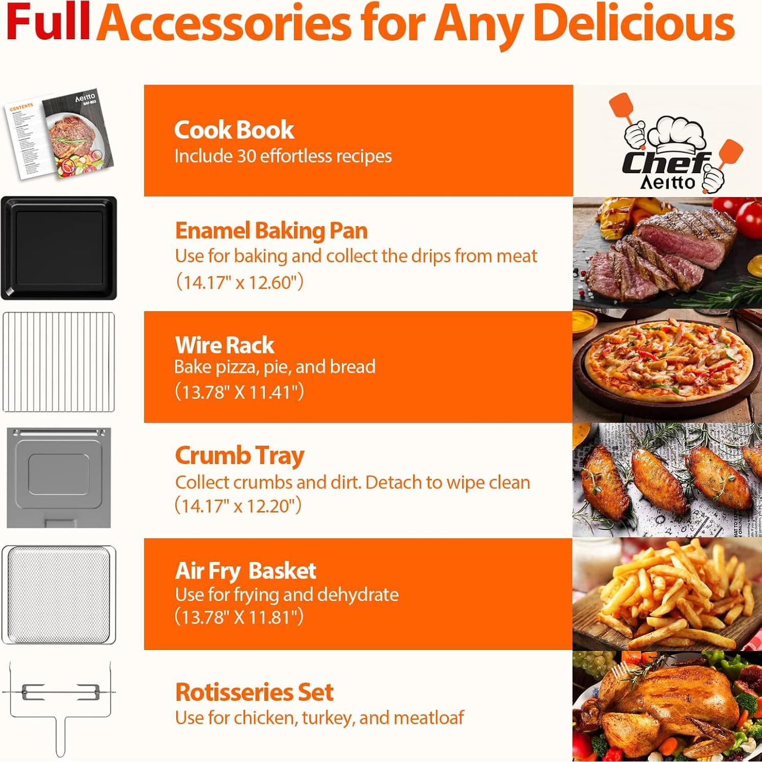 Horno de Aire Aeitto 32QT Digital 19 en 1 con Accesorios