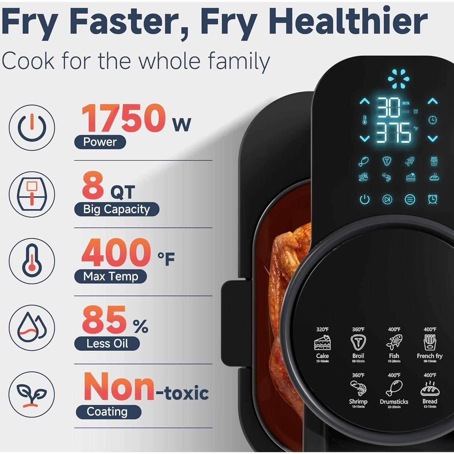 Freidora de aire Kyanware AF-08A 8QT 1750W digital negra