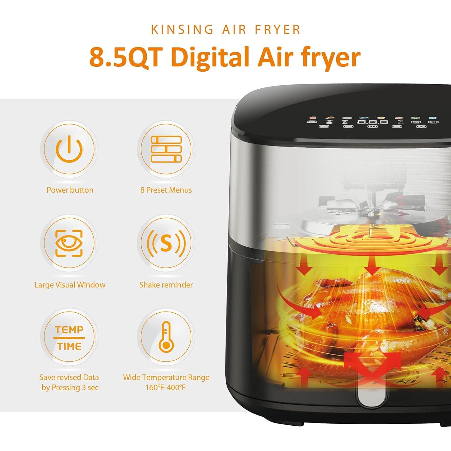 Freidora de Aire KINSING 8.5L 8 en 1 Pantalla Táctil