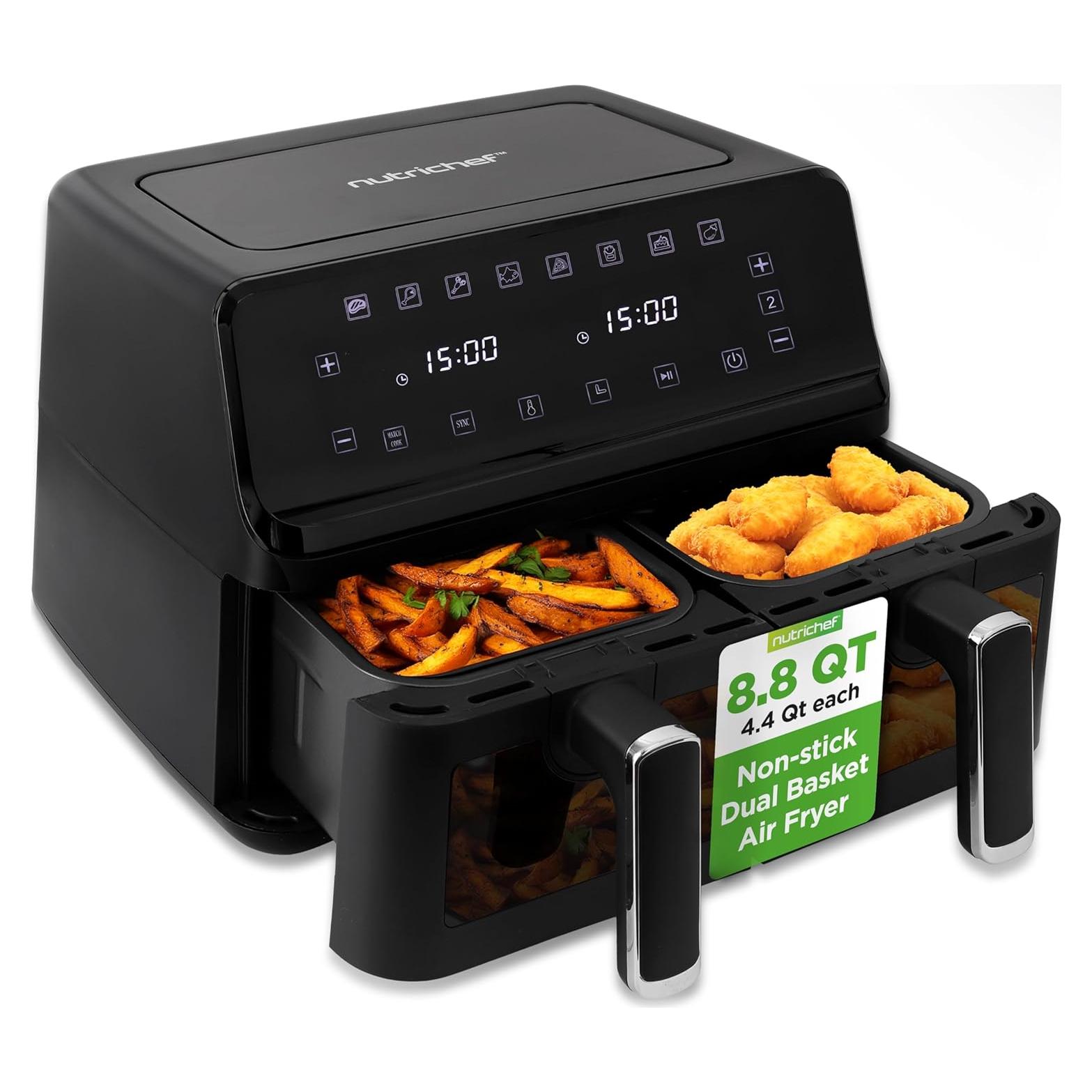 Freidora de Aire NutriChef 8.8 QT Doble Canasta Digital Sin Aceite