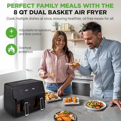 Freidora de Aire NutriChef 8.8 QT Doble Canasta Digital Sin Aceite