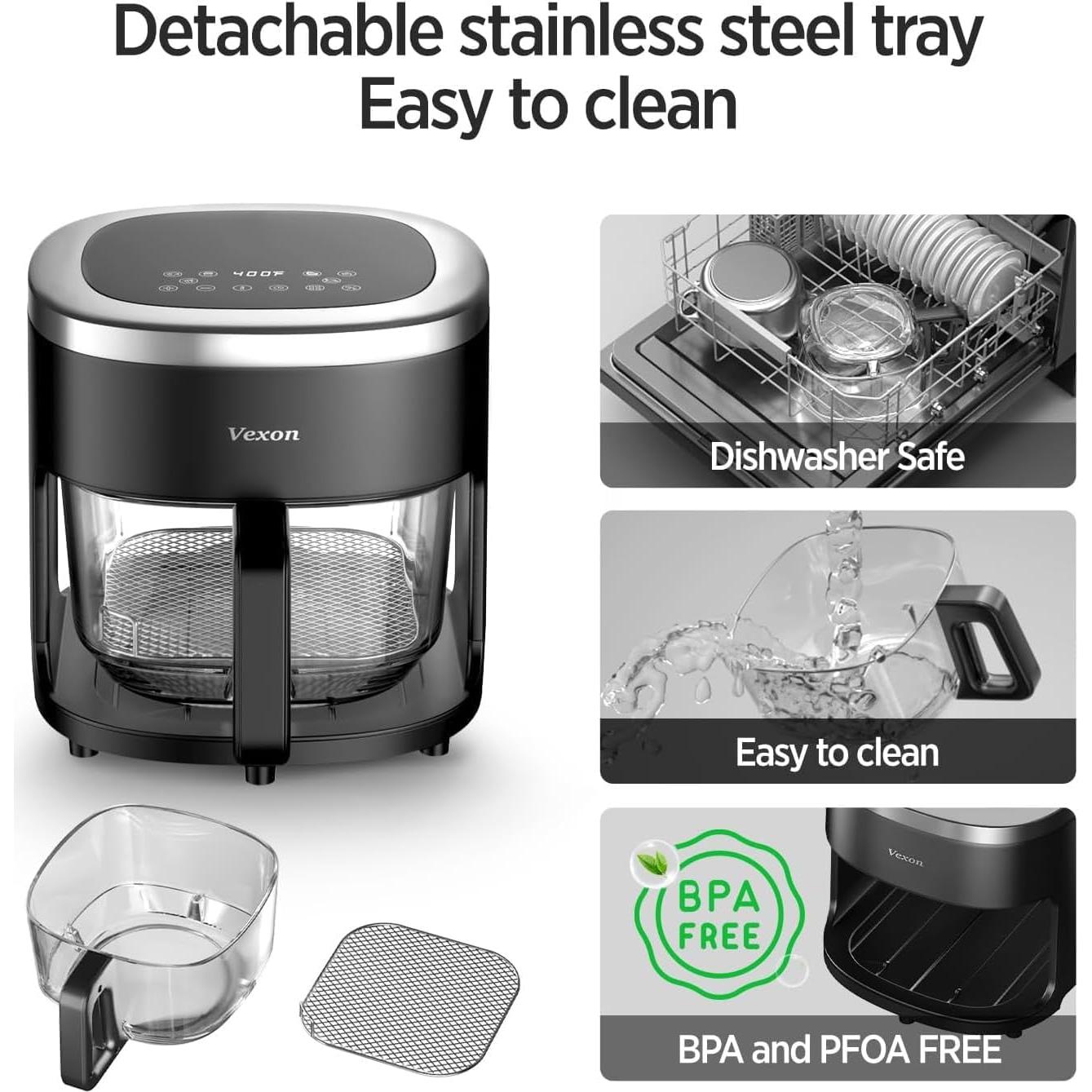 Freidora de Aire Vexon 6 en 1 4.5QT con Olla de Vidrio
