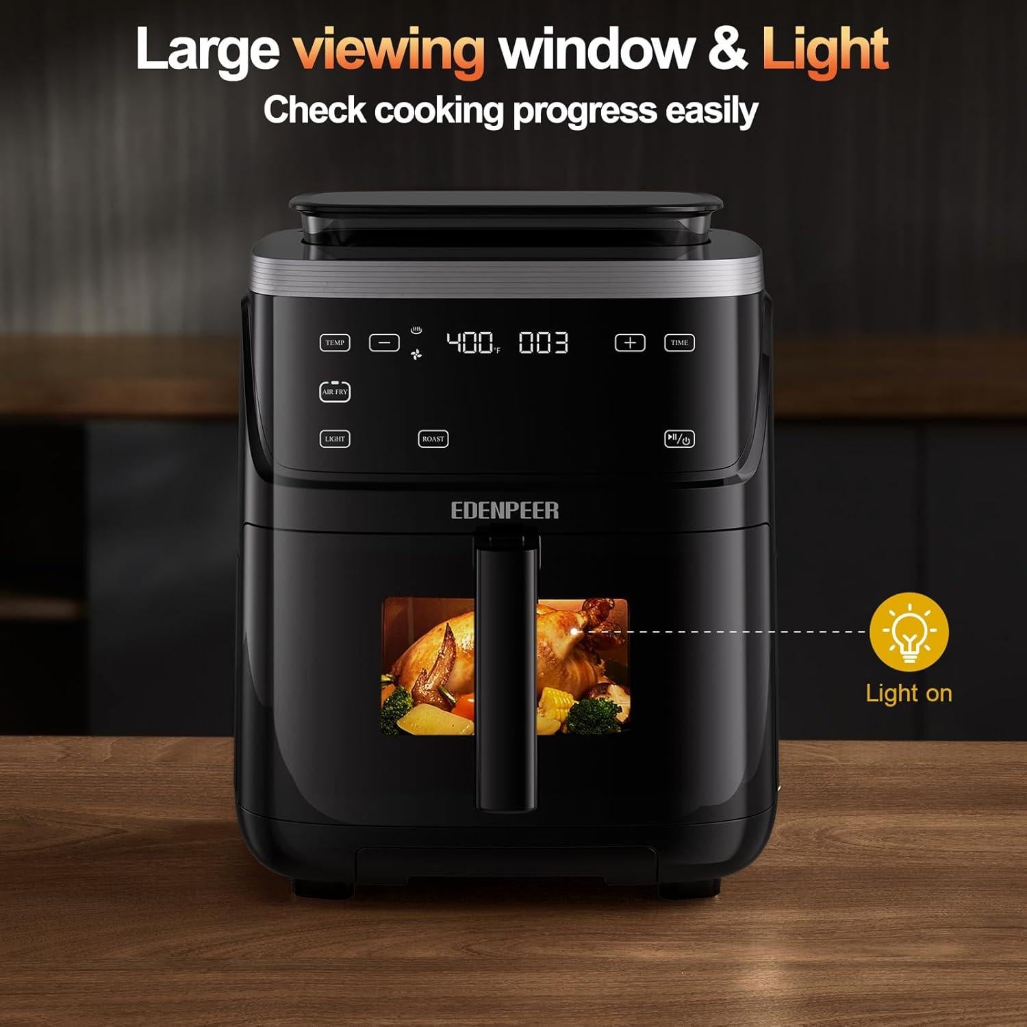 Freidora de Aire EDENPEER 7.5 QT Digital con Vapor y Autolimpieza