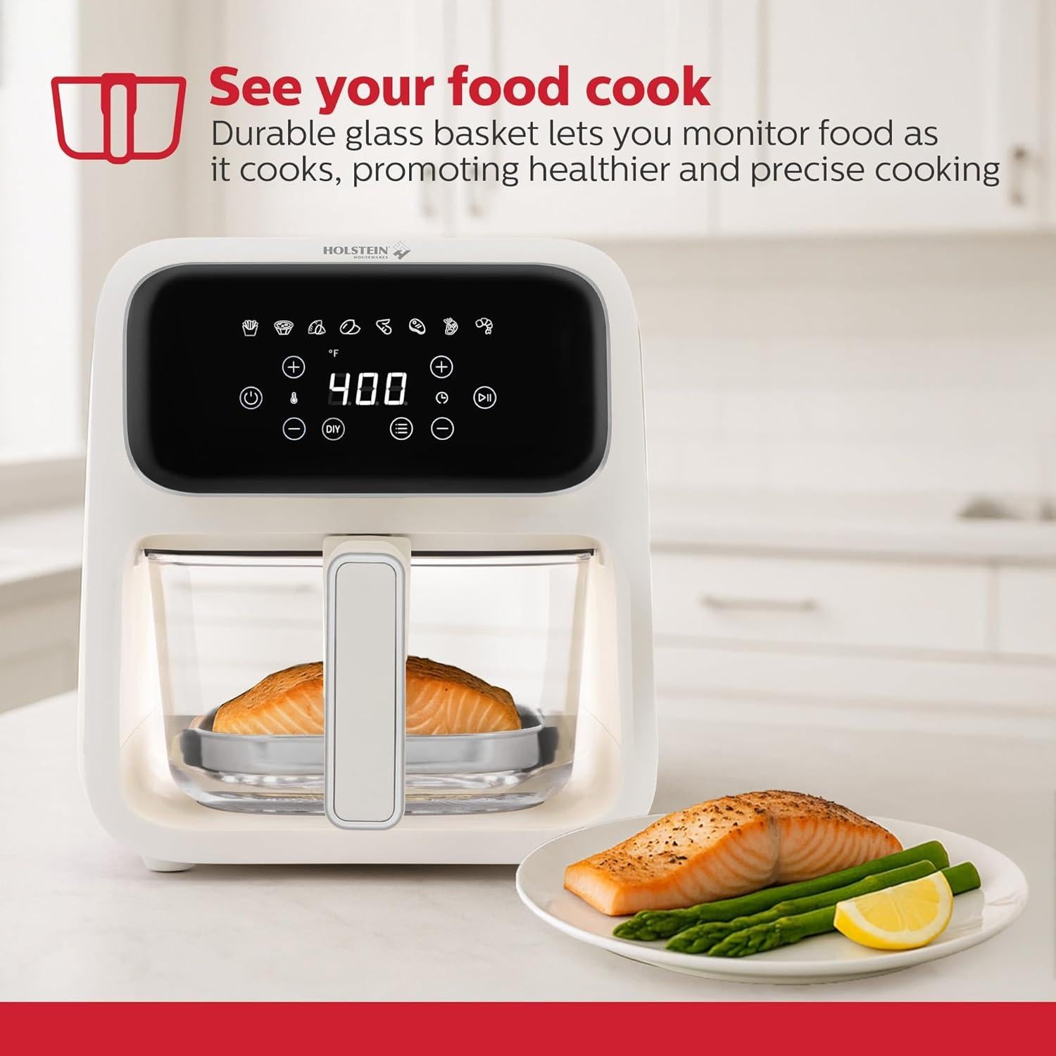 Freidora de Aire Digital Holstein Housewares 4.2L con Canasta de Vidrio
