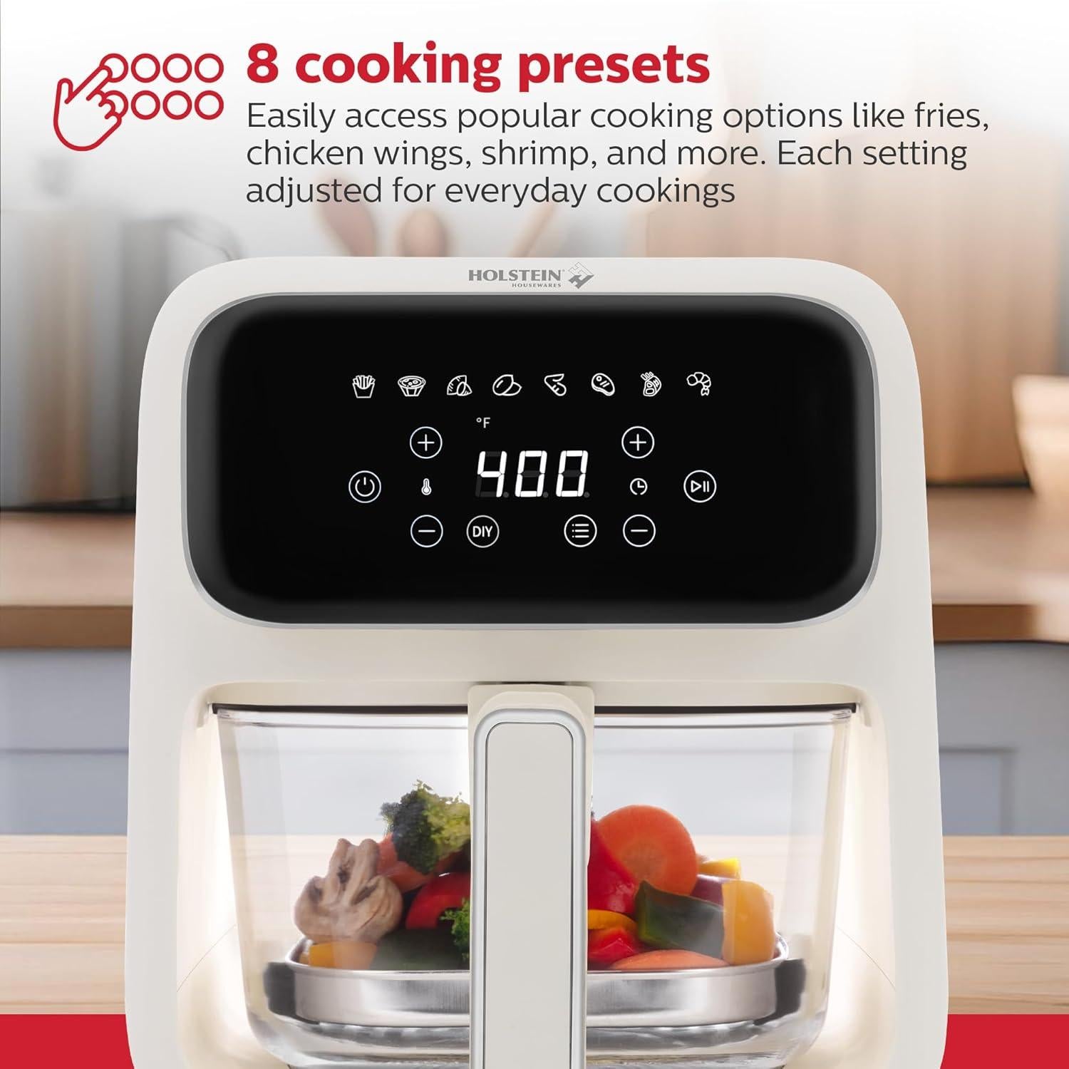 Freidora de Aire Digital Holstein Housewares 4.2L con Canasta de Vidrio