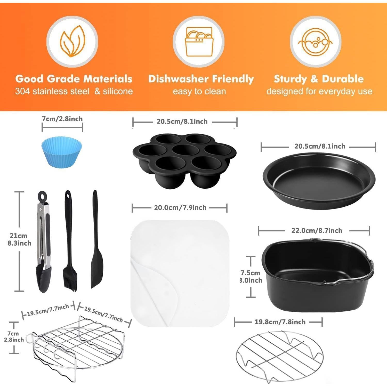 Accesorios para Freidora de Aire RHM 10 Piezas 5.8-8QT