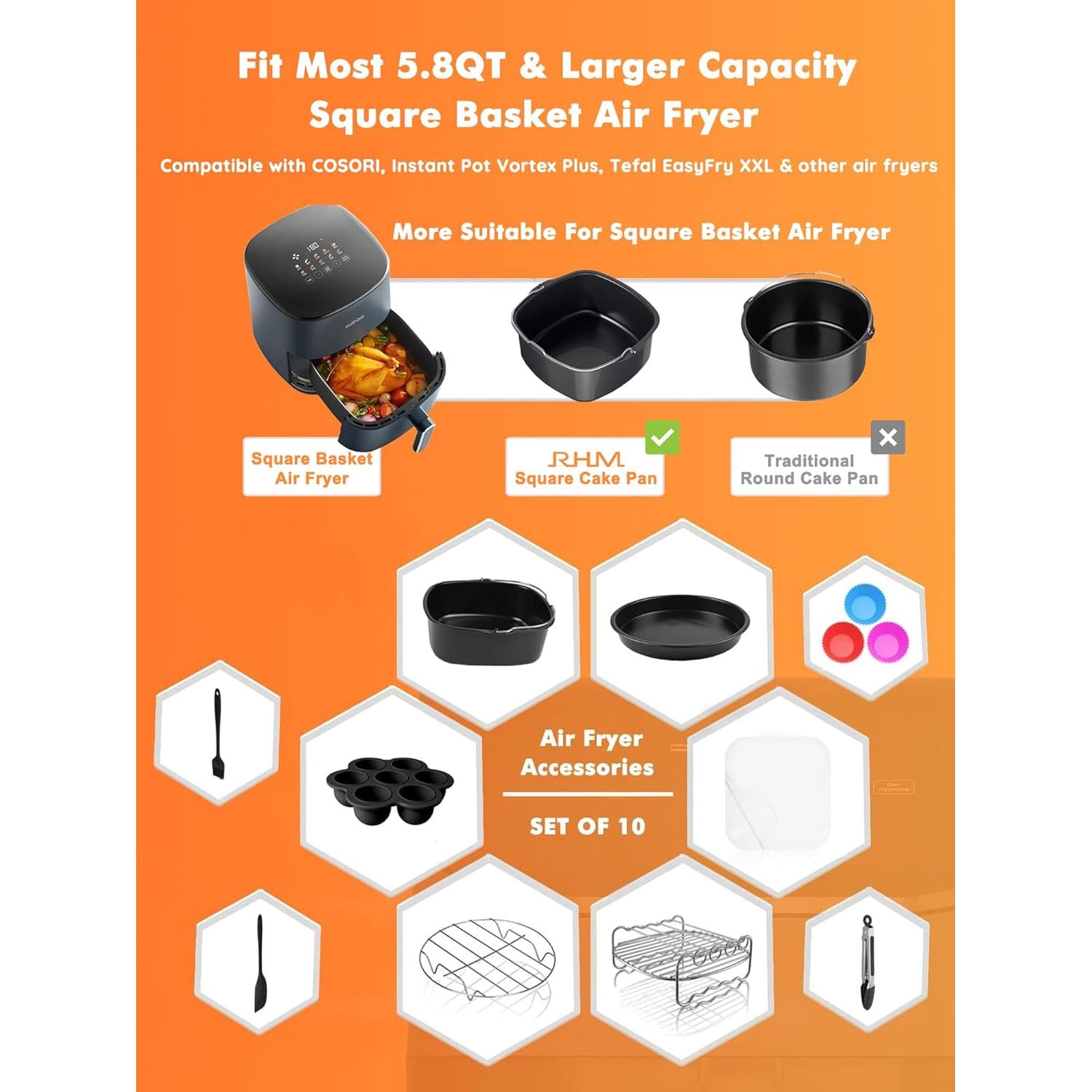 Accesorios para Freidora de Aire RHM 10 Piezas 5.8-8QT