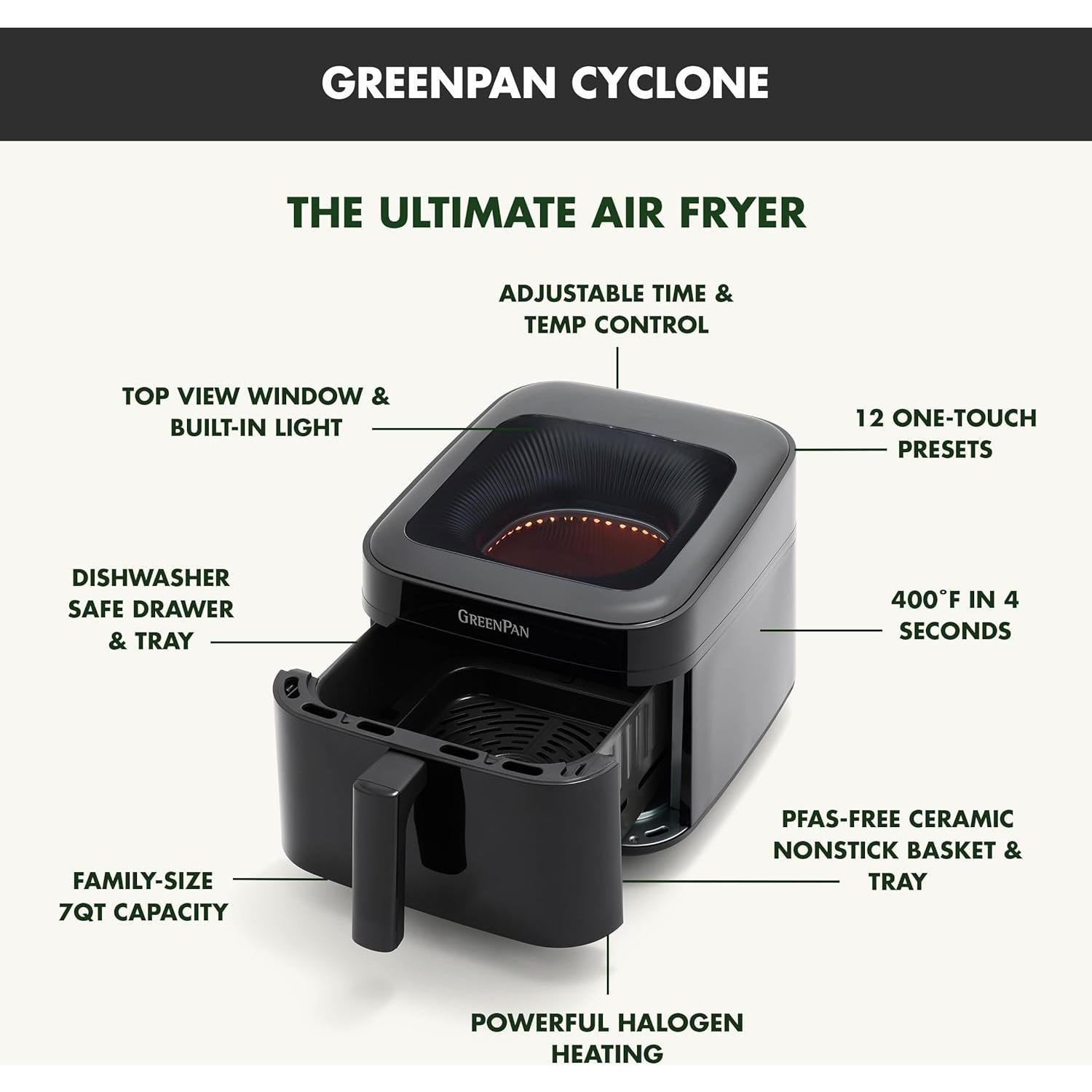 Freidora de aire GreenPan Electrics 7QT 12-en-1 cerámica
