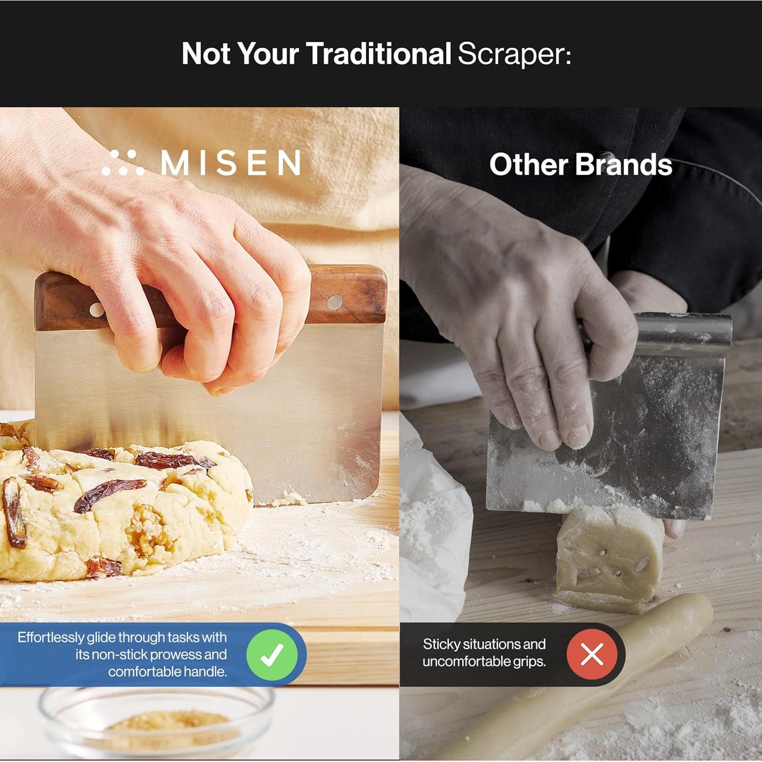 Raspador de Acero Inoxidable Misen con Mango de Nogal 16.8x11.2cm