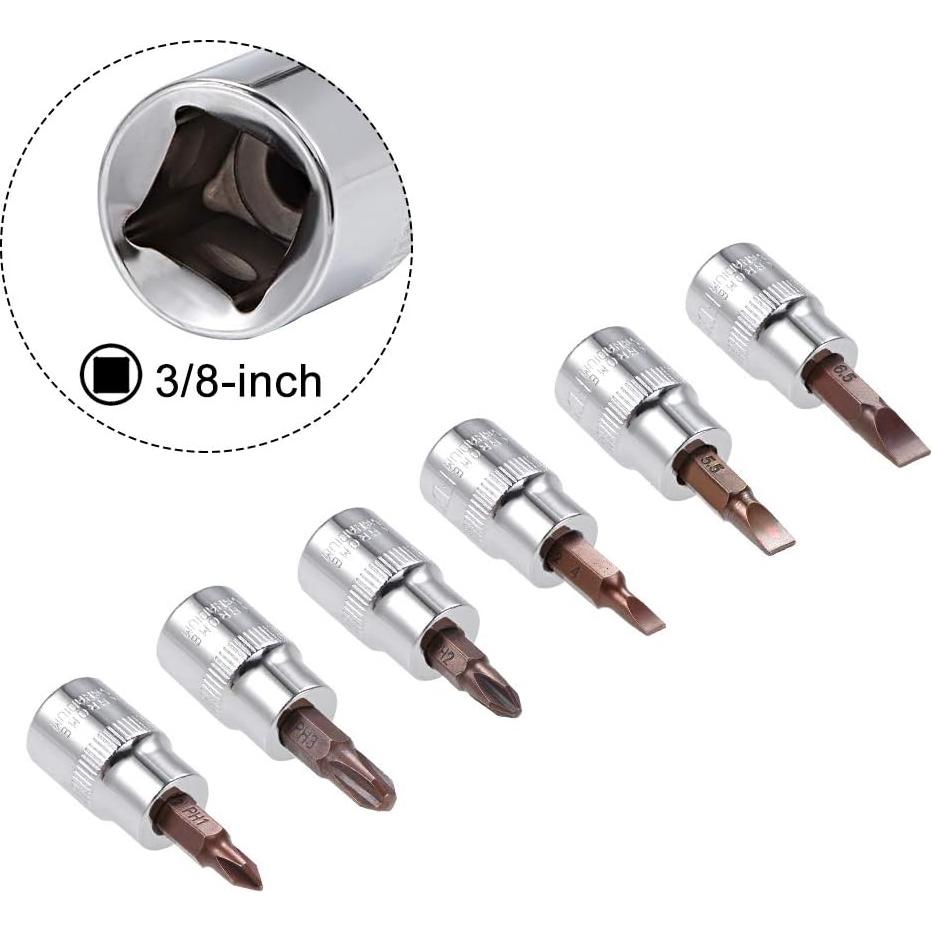 Juego de Enchufes Phillips uxcell 3/8" 6 Piezas Acero S2