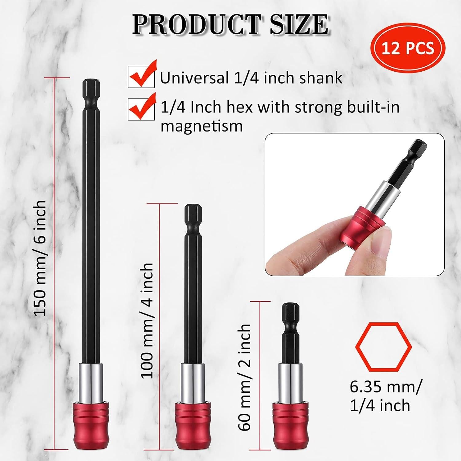 Extensión de Broca Magnética 12 Pcs Honoson 1/4" Hexagonal