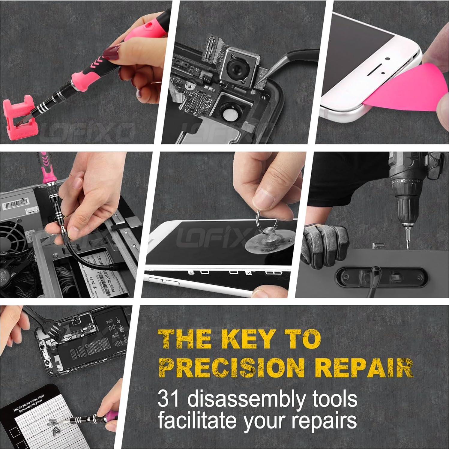 Kit de Destornilladores Rosa 124 Piezas HEARTHFUN para Reparación