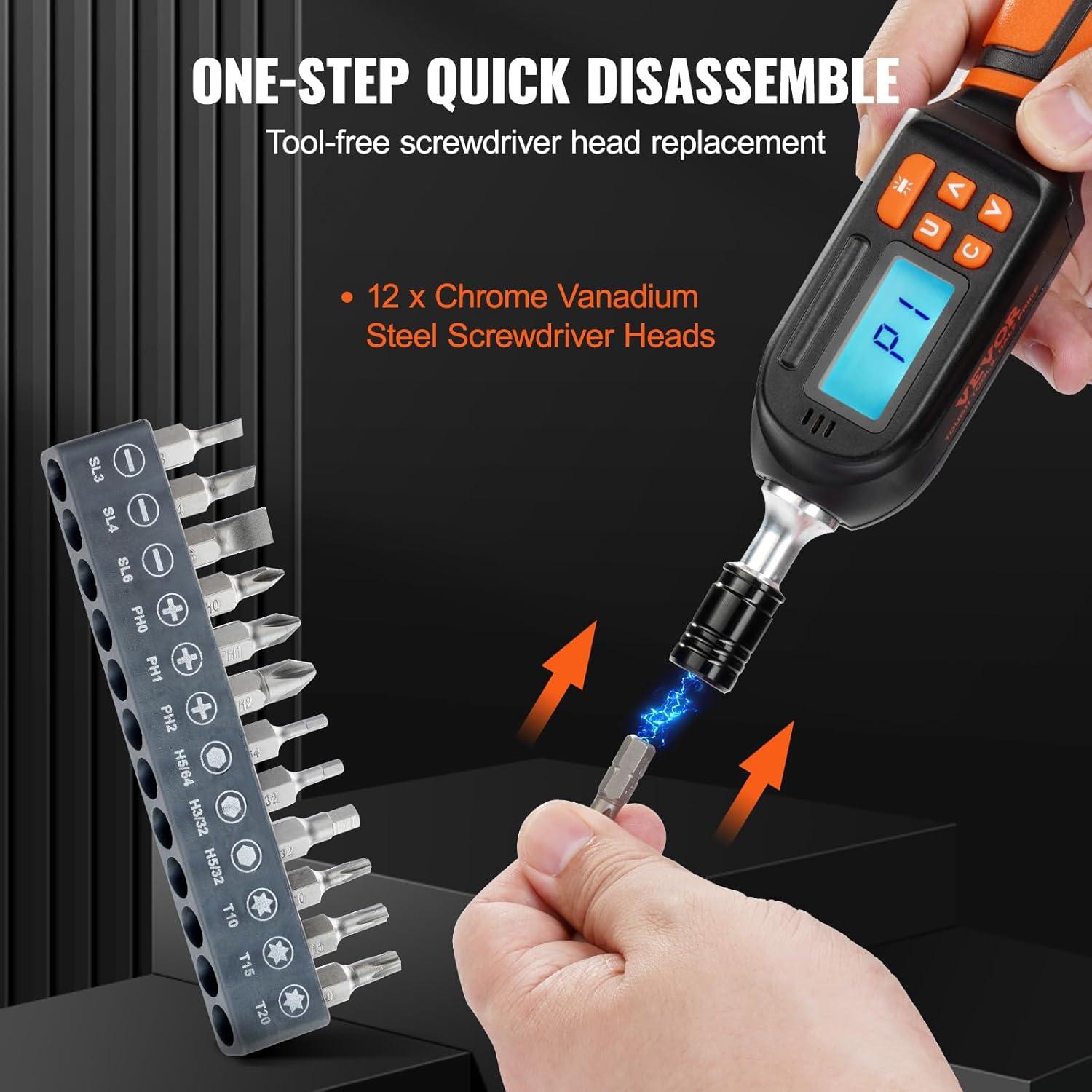 Destornillador de Par Digital VEVOR 1/4" 0.30-8.00 N.m