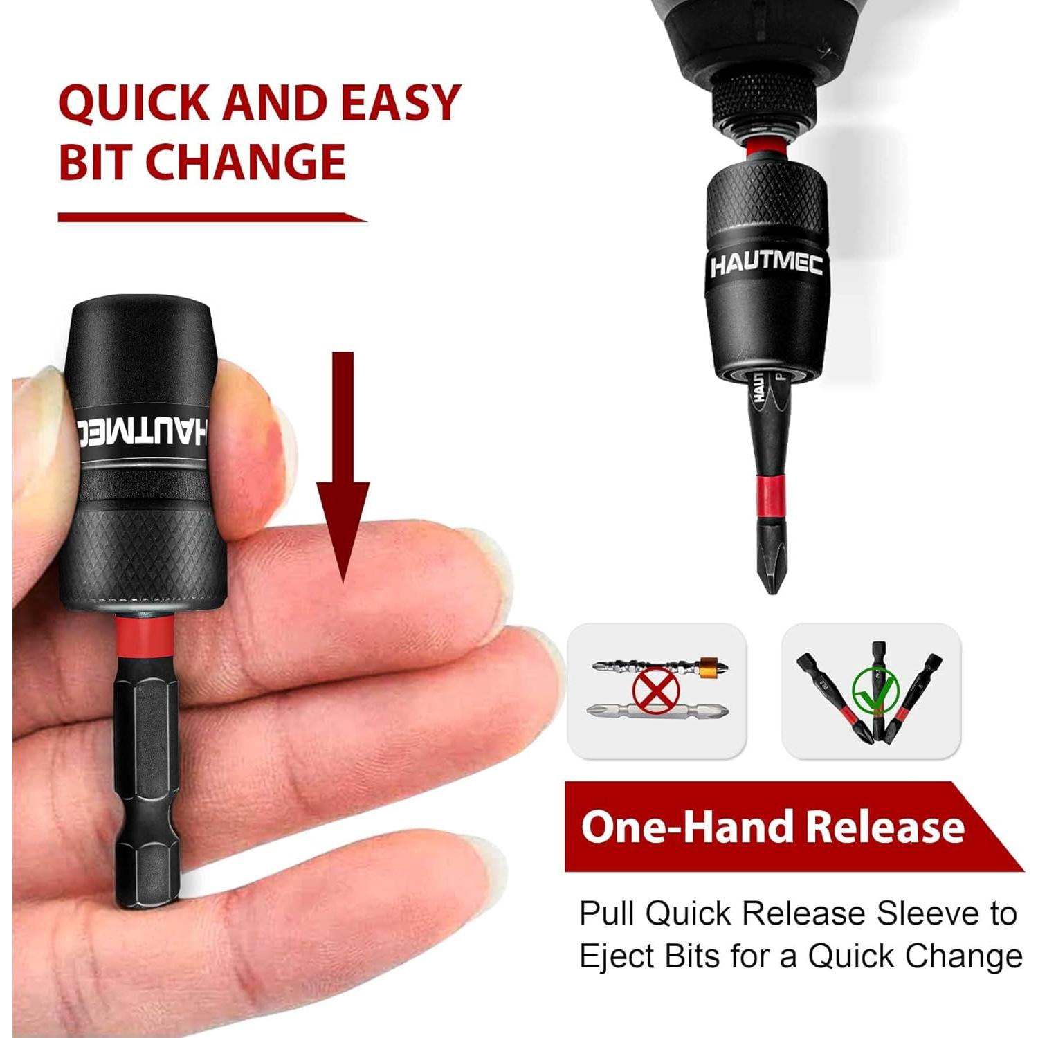 Soporte de Punta de Cambio Rápido HAUTMEC 1/4" 2 Pcs Acero