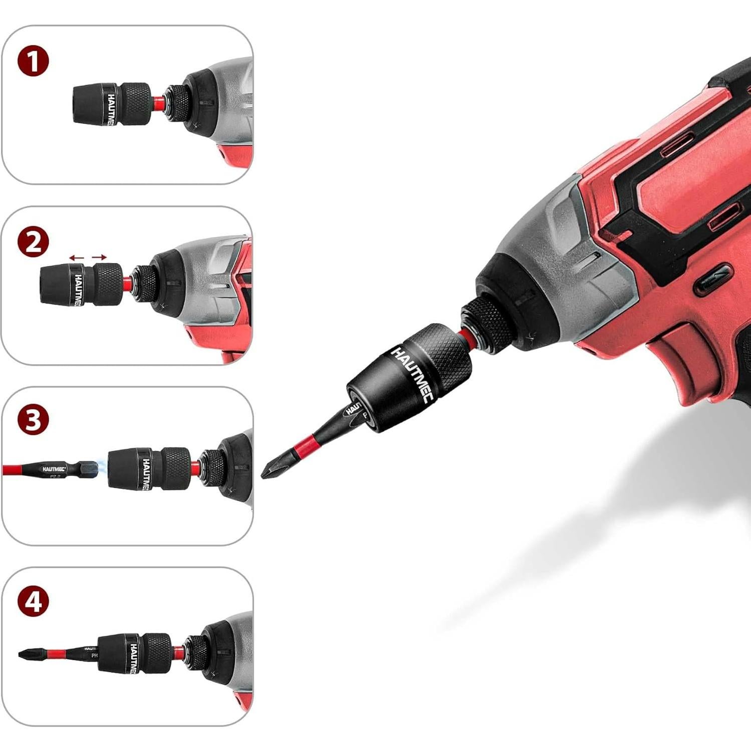 Soporte de Punta de Cambio Rápido HAUTMEC 1/4" 2 Pcs Acero