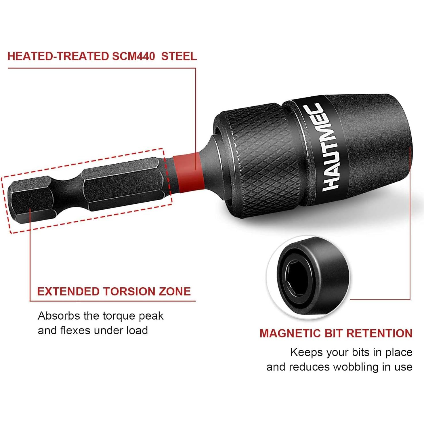Soporte de Punta de Cambio Rápido HAUTMEC 1/4" 2 Pcs Acero