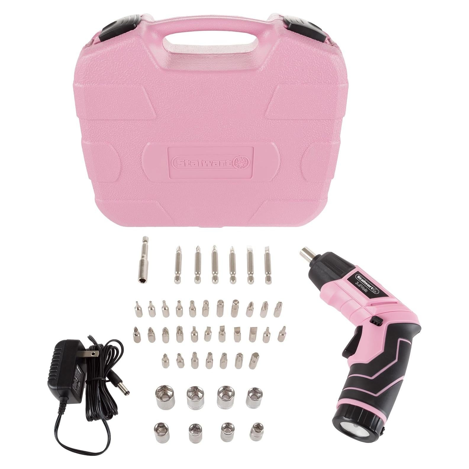 Destornillador Eléctrico Inalámbrico Stalwart 3.6V Rosa 45 Piezas