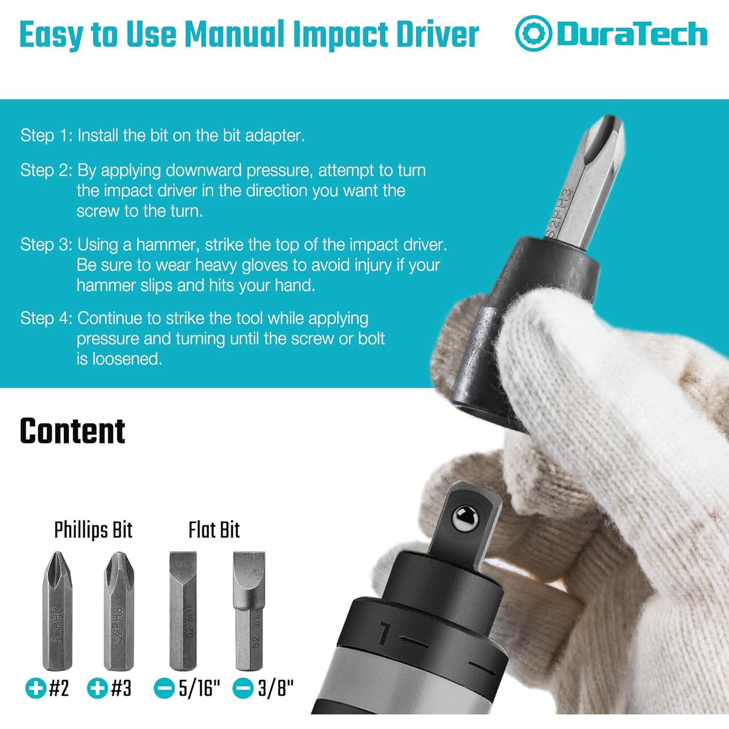 Juego de Destornilladores de Impacto DURATECH 3/8" - 5 Piezas