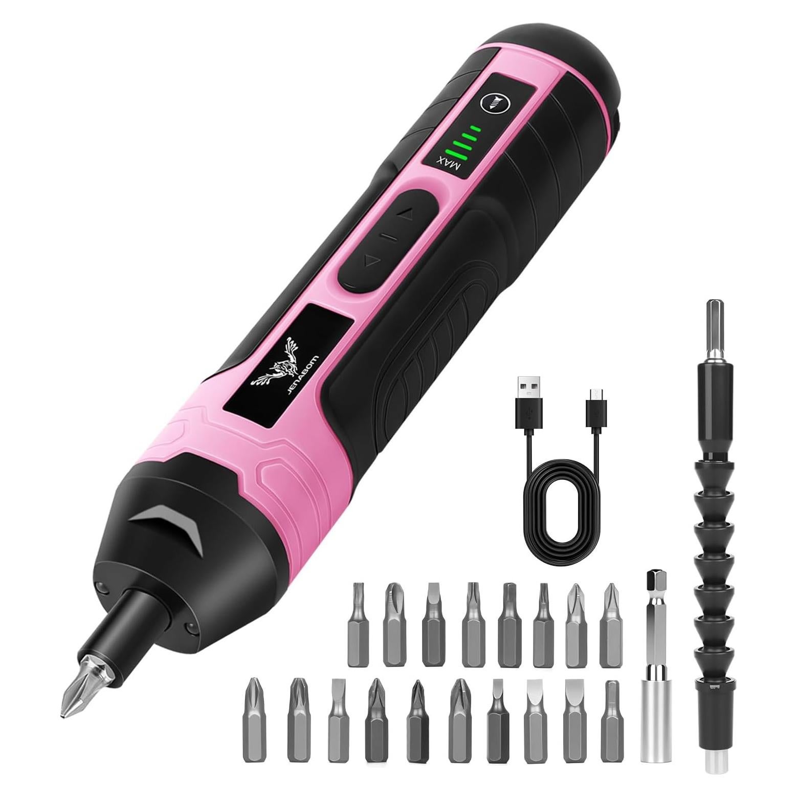 Destornillador Eléctrico Inalámbrico JENABOM 3.6V Rosa 20 Piezas