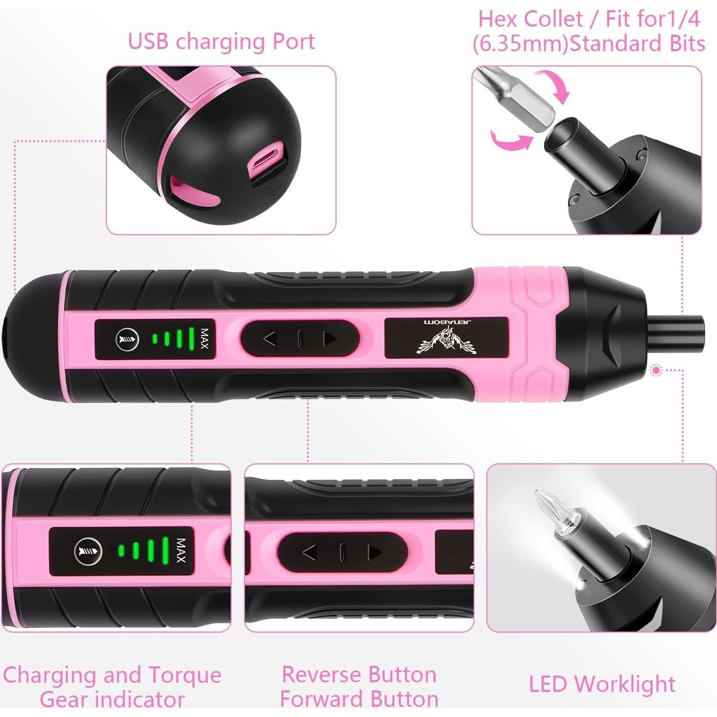 Destornillador Eléctrico Inalámbrico JENABOM 3.6V Rosa 20 Piezas