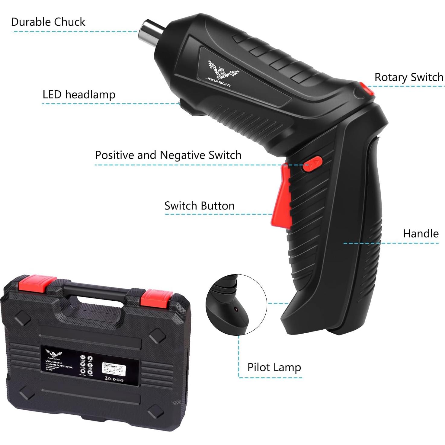 Destornillador Eléctrico Inalámbrico JENABOM 3.6V 47 Piezas