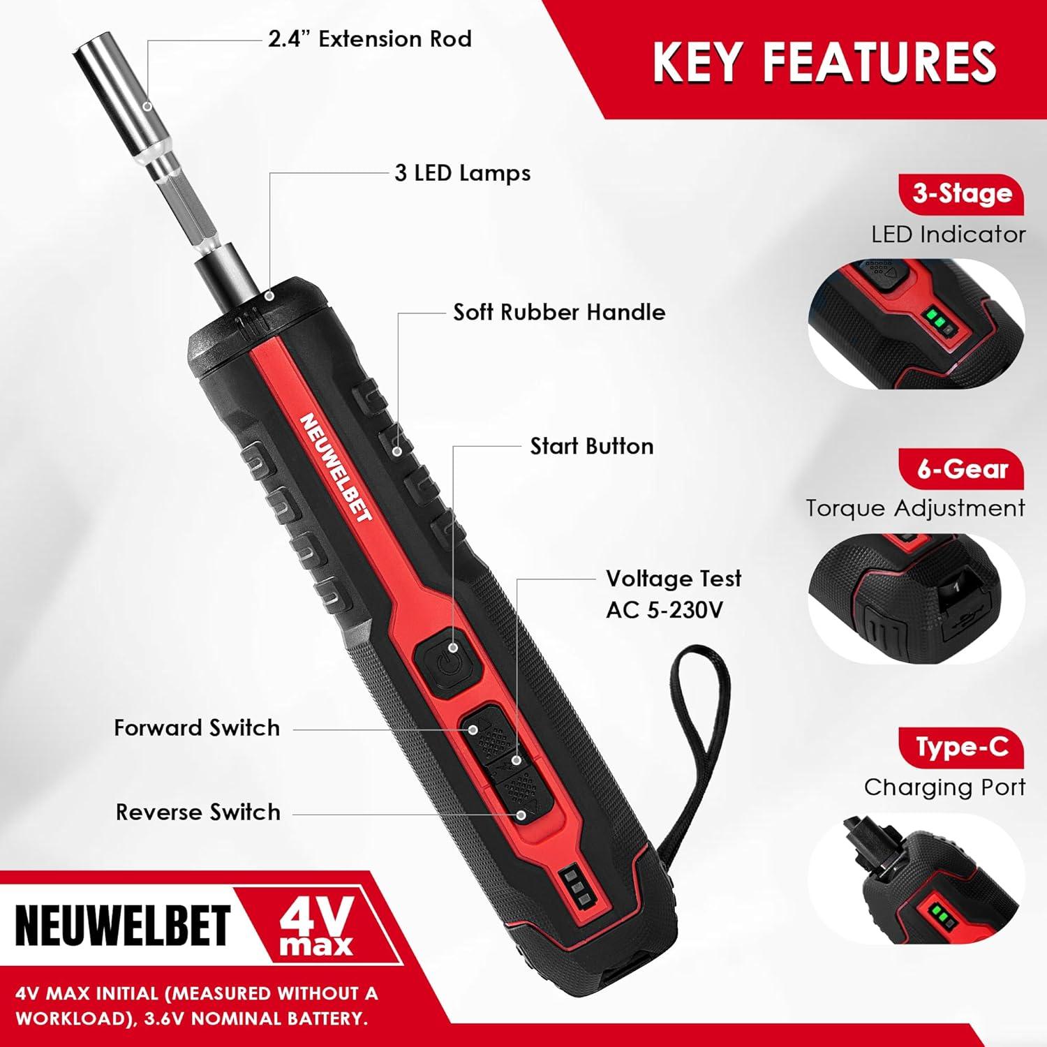 Destornillador Inalámbrico 4V NEUWELBET con Carga USB-C