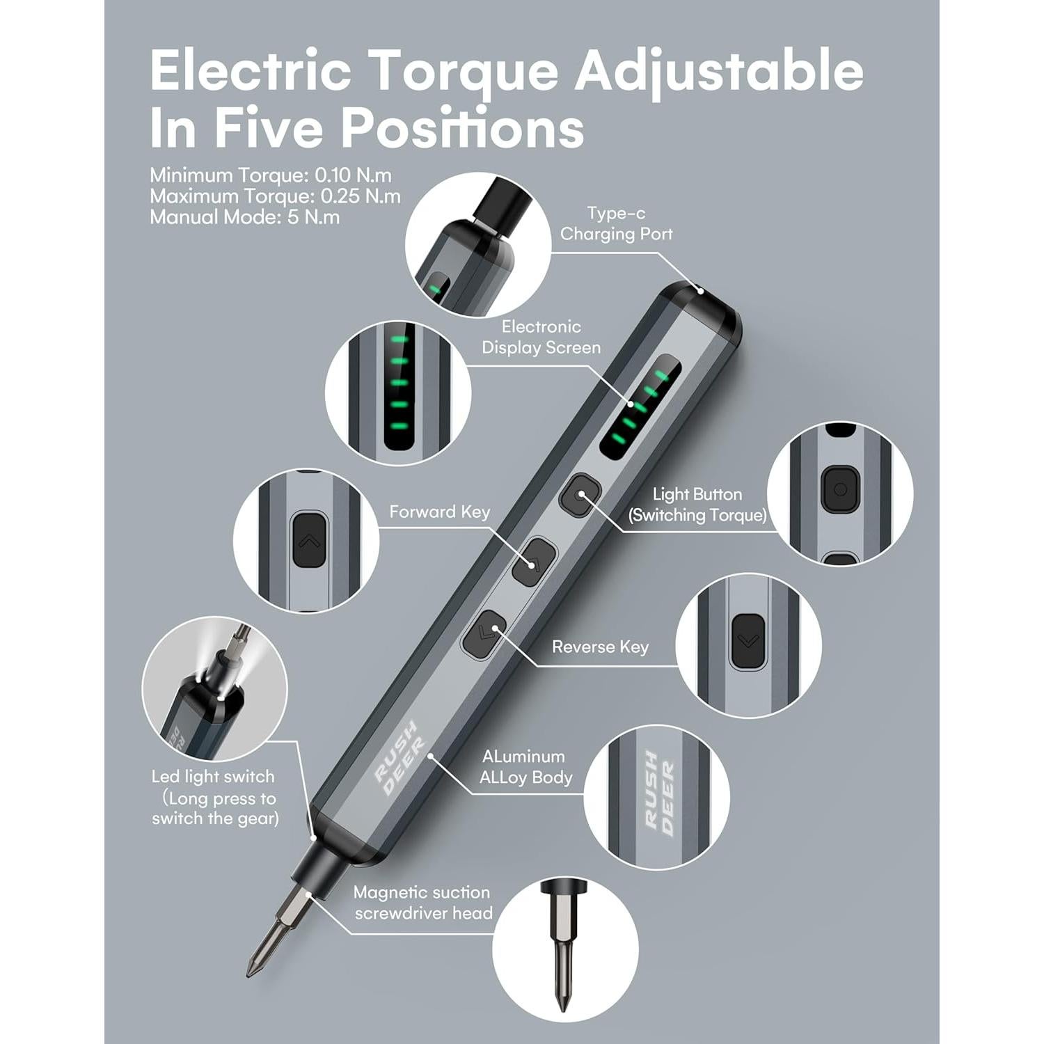 Destornillador Eléctrico Rush Deer 70 en 1 Mini Recargable