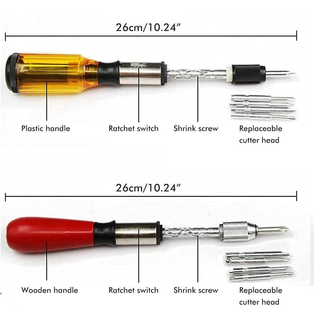 Destornillador de Carraca Pssopp Push-Pull 5 Cabezas Reemplazables