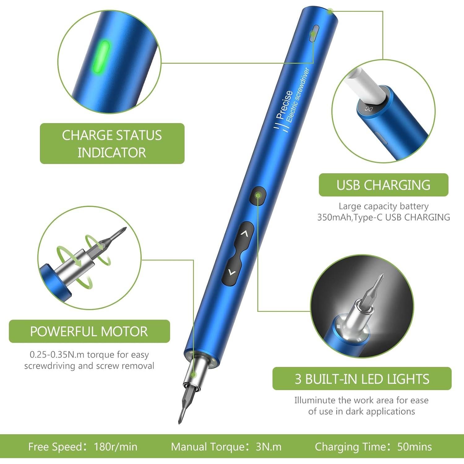 Destornillador Eléctrico KeeKit 28 en 1 Recargable USB Azul