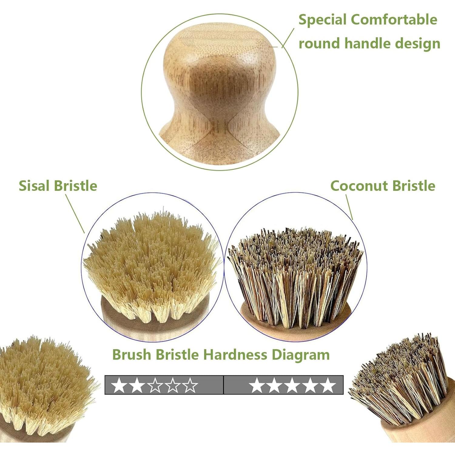 Cepillo de Fregar de Bambú y Raspador de Sartén - 4 Unidades
