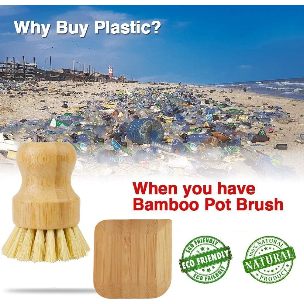 Cepillo de Fregar de Bambú y Raspador de Sartén - 4 Unidades